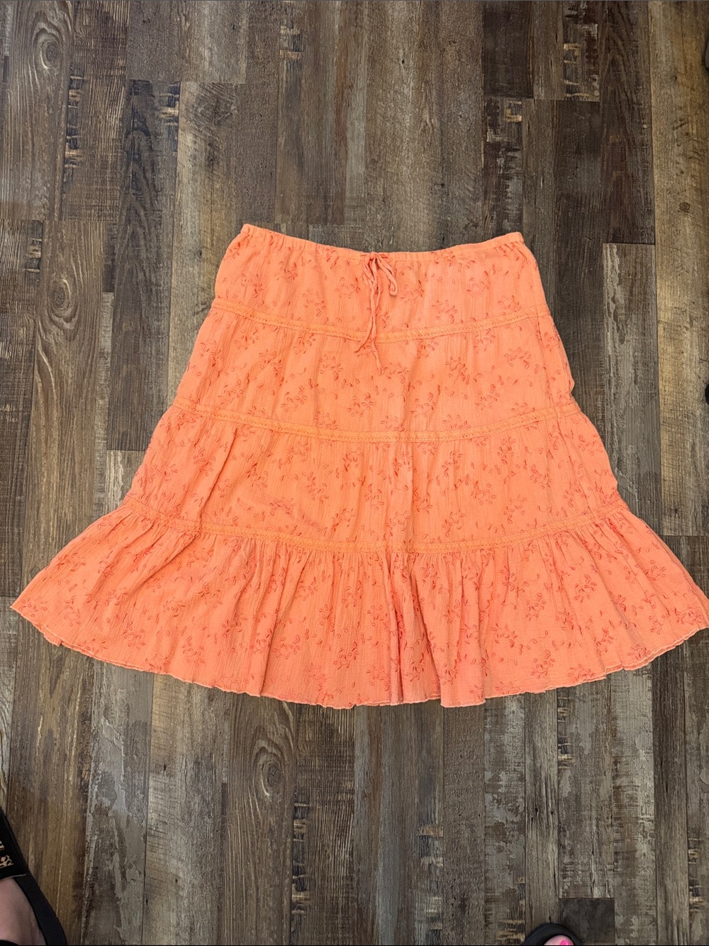 Coral Tiered A-Line Cotton Skirt with Drawstring Waist